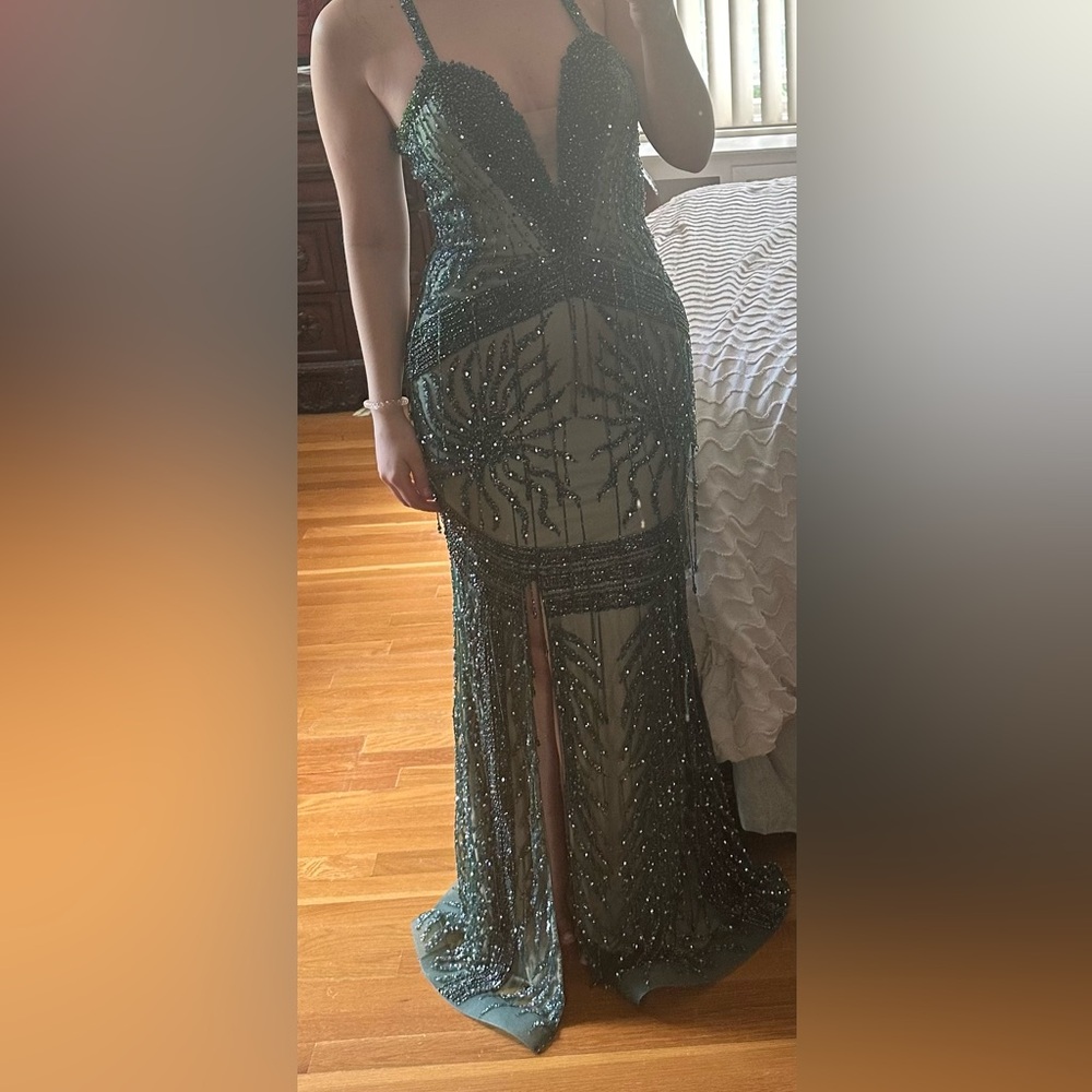 CUSTOM MADE EVENING DRESS (NUDE/GREEN)